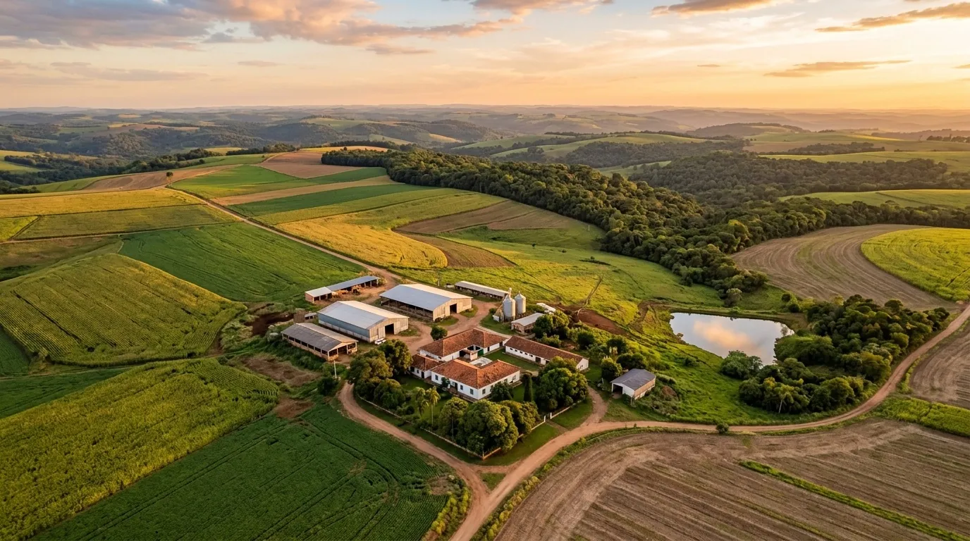 Equipamento de topografia instalado em propriedade rural no Norte do Paraná